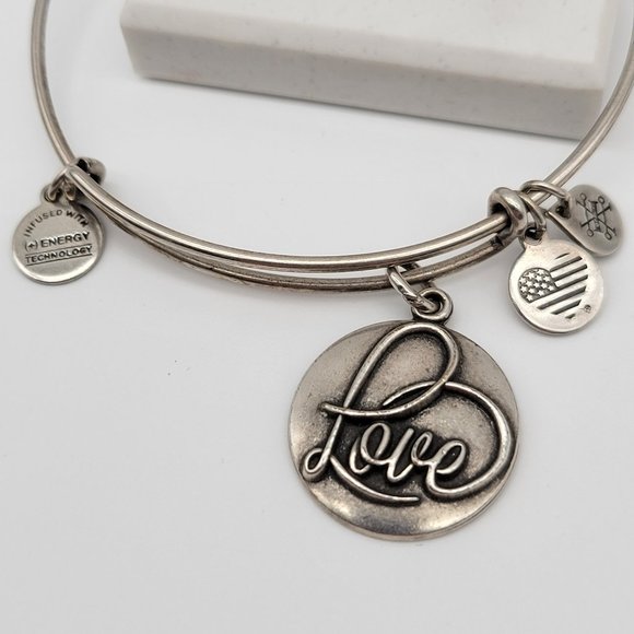 Alex and Ani LOVE Charm Bangle Bracelet Rafaelian Silver Finish - Picture 2 of 5